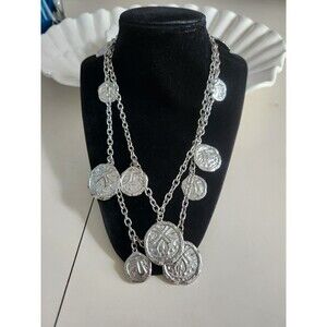 Silver Tone Coin Necklace Cross On Coins 36 In Smoke Free Home